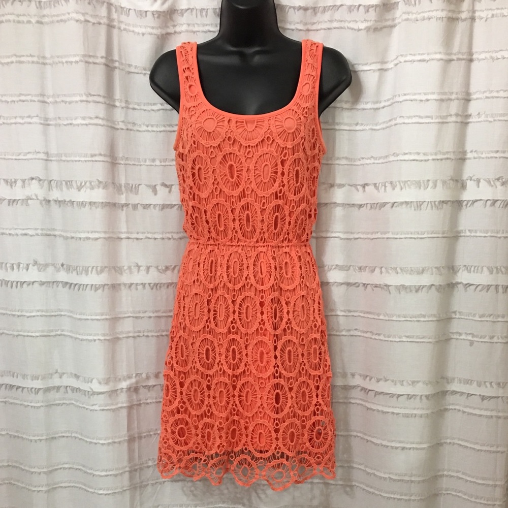 LC Lauren Conrad Coral Crochet Dress